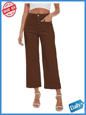 High Waisted Wide Leg Crop Flare Jeans Stretchy Denim Women